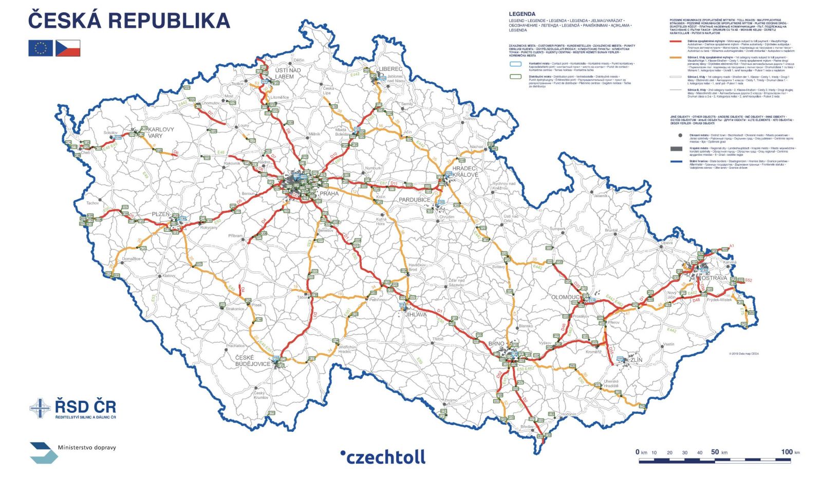 Mapa autostrad w Czechach