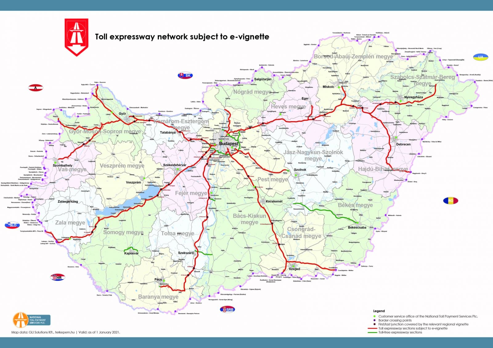 Mapa autostrad na Węgrzech winiety