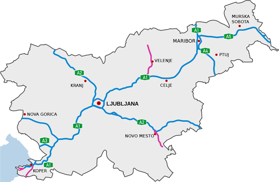 Mapa autostrad w Słowenii Jazda autostradą
